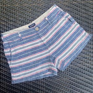 BRITISH KHAKI RED WHITE BLUE STRIPED LINEN SHORTS SIZE 2